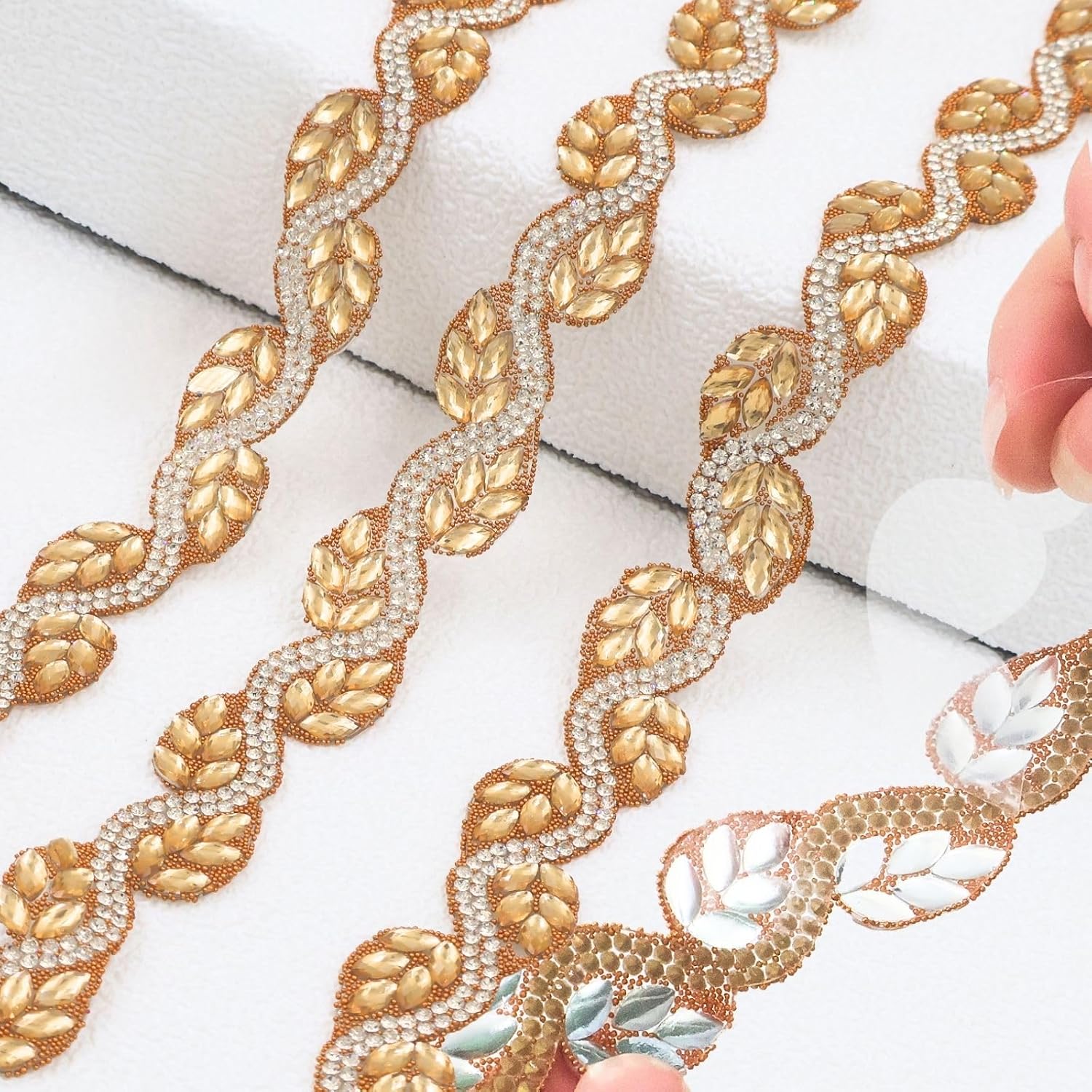PEARLY JUN 2 Yards Yellow Crystal Rhinestone Ribbon Self Adhesive Rhinestone Strips Bling Tape Diamond Ribbon Jewels Tape Rolls Bedazzling Strips DIY for Christmas Party Phone Wedding Cake
