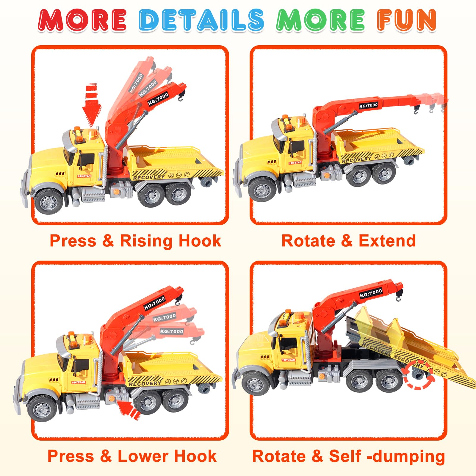 Multipurpose Tow Truck with Small Off-Road Vehicle, Truck, Racing Car, Large Truck with Light and Sound - Image 2