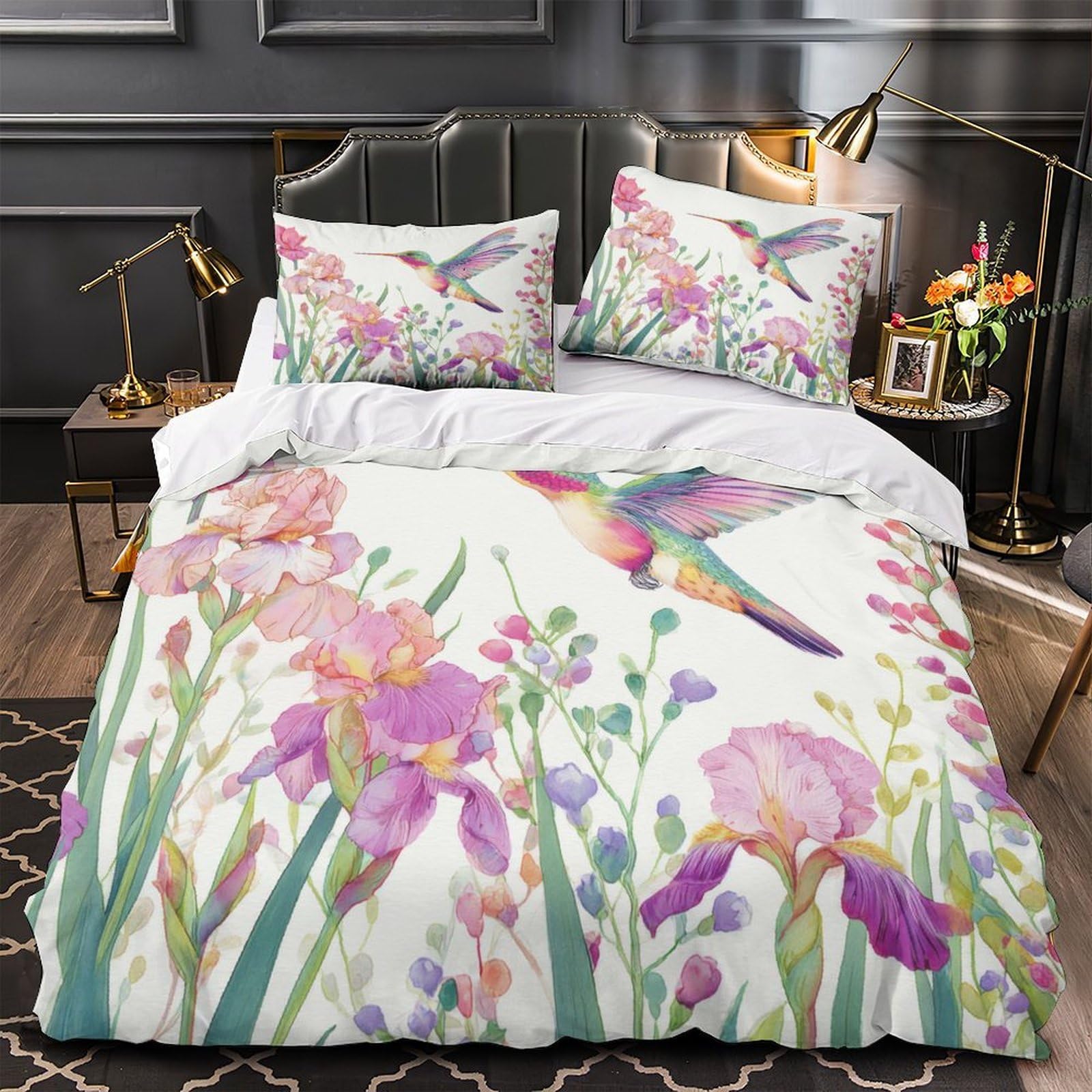 Housse de couette colibri facile a enfiler grace a sa fermeture eclair pratique