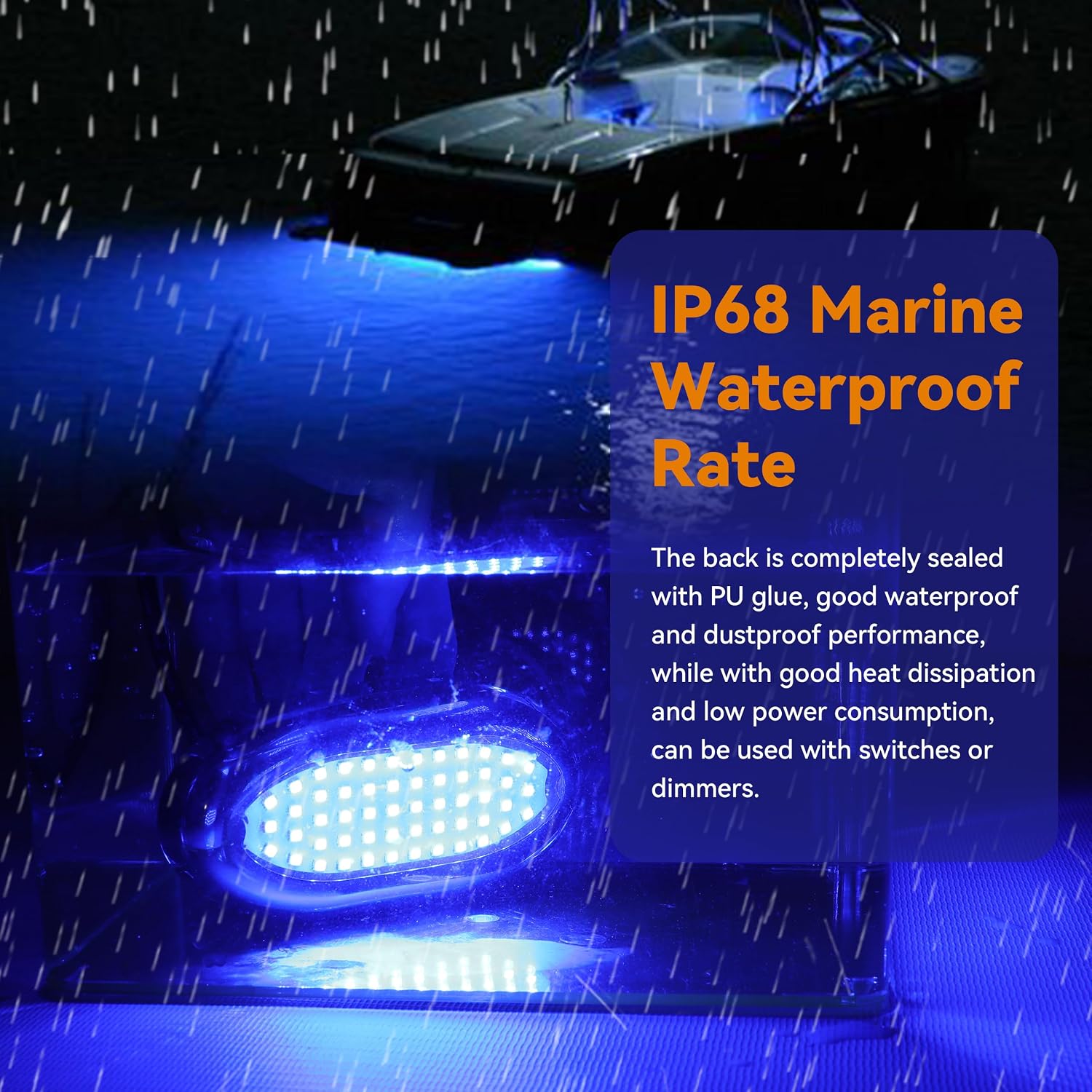 RVZONE 4.6in Underwater Lights for Boat IP68 Waterproof Marine Led Lights for Boats 1800LM 316 Stainless Steel Boat Led Lights for Transom Pool Courtesy Deck Interior Lights (54 LED Blue, 2 pcs)