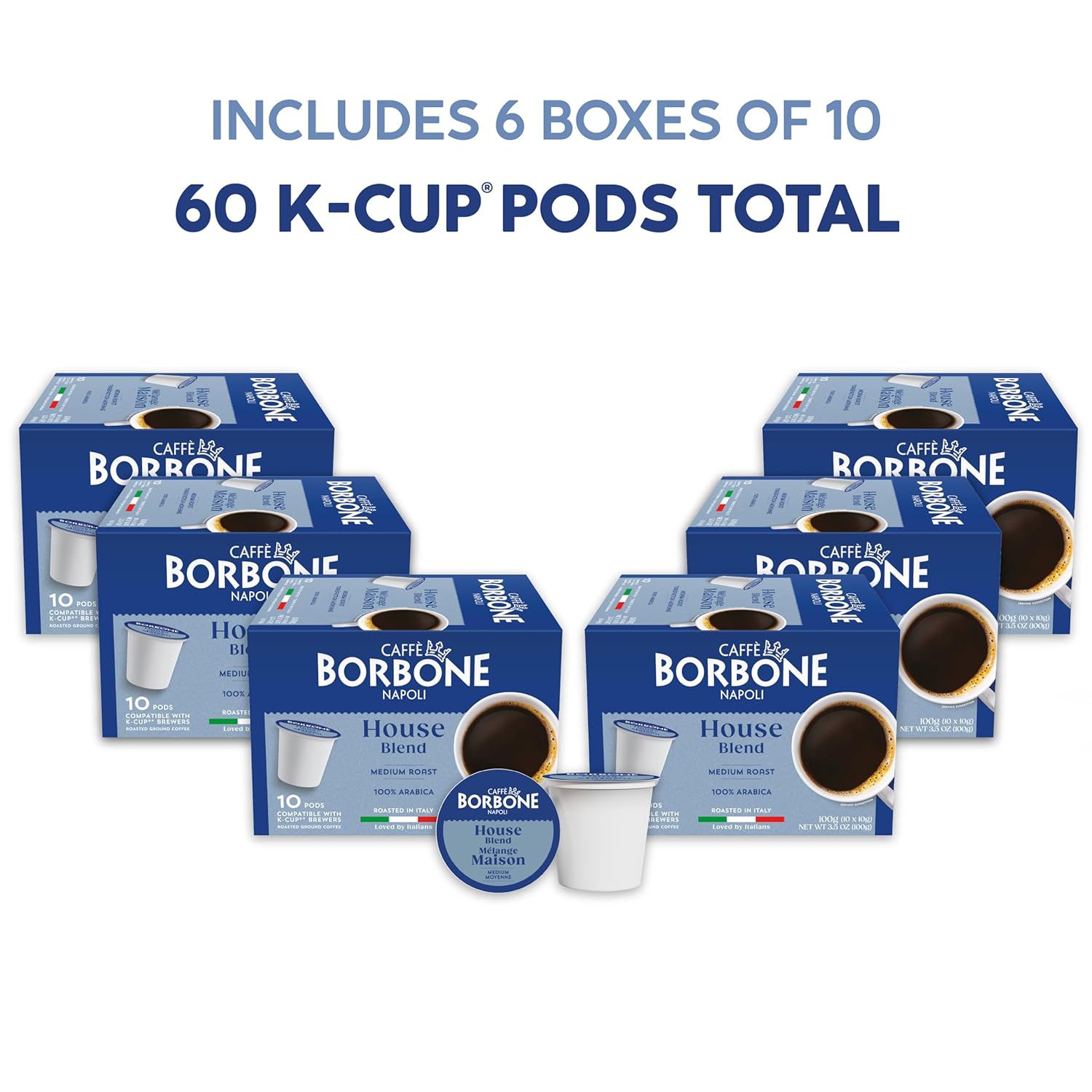 Caffè Borbone House Blend Coffee (60 Count) – Medium Roast, 100% Arabica, Roasted in Italy with Rich and Smooth Taste – Single Serve Coffee Pods Compatible with K-Cup Brewers