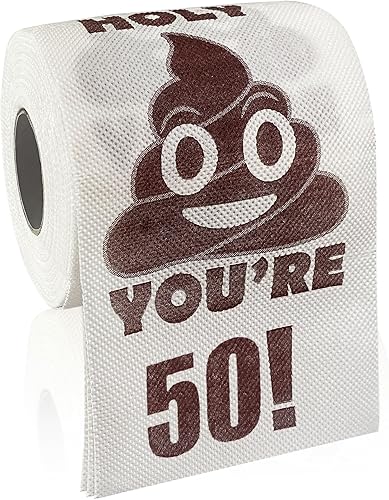 Regalos de feliz cumpleaños 50, rollo de papel higiénico divertido de 3 capas, Holy Poop You're 50, regalo de bromas y sorpresas, decoración de baño
