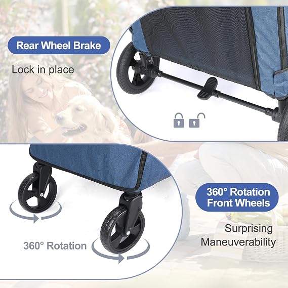 Dog Stroller for Large Dogs with 4 Heavy Duty Wheels - Pet Stroller for 2 Cats,Jogger Wagon with Adjustable Handle Back Door for Medium Large Dogs up to 120Ibs