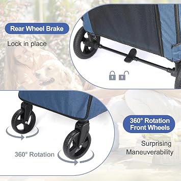 Dog Stroller for Large Dogs with 4 Heavy Duty Wheels - Pet Stroller for 2 Cats,Jogger Wagon with Adjustable Handle Back Door for Medium Large Dogs up to 120Ibs
