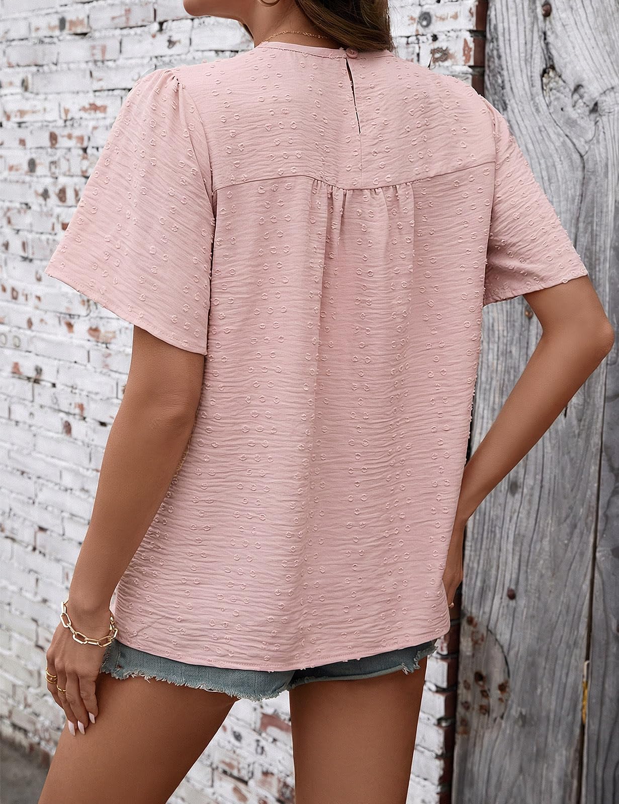 heekpek Top Femme Chic et Élégant Haut Ete à Col Rond Tee Shirt Manches Courtes Style Tendre Ample T Shirt