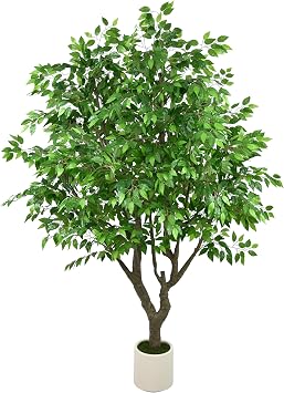 Large Artificial Ficus Tree 8ft - Tall Fake Indoor Tree with Dense Leaves and Realistic Trunks, 96" Faux Tropical Plant Artificial Floor Potted Trees for Home Living Room Office Porch Outdoor Decor