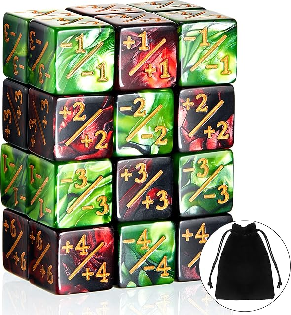 24 Pieces Dice Counters Token Dice D6 Dice Cube Loyalty Counter Dice Compatible with MTG, CCG, Card Gaming Accessory, 2 Styles