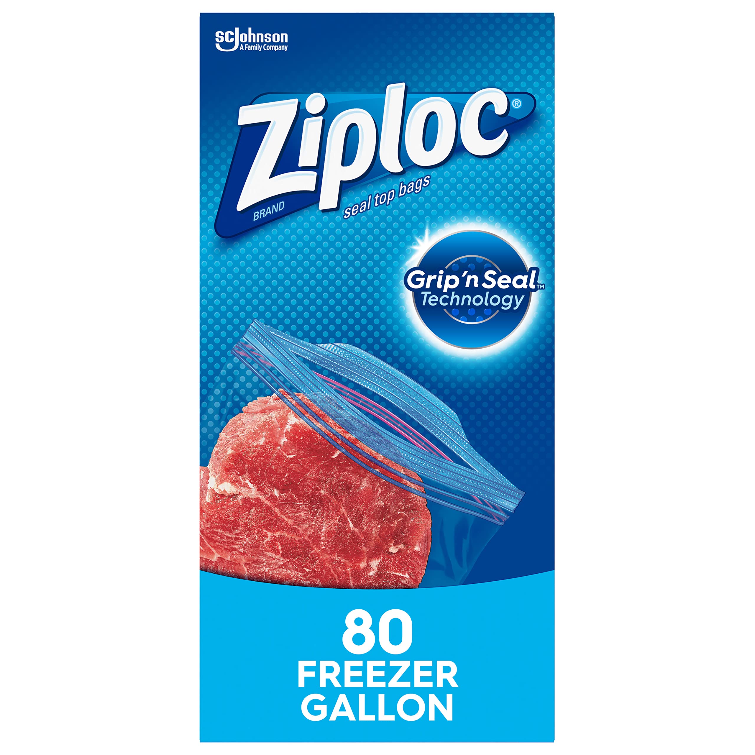 Ziploc Gallon Food Storage Freezer Bags, Grip 'n Seal Technology for Easier Grip, Open, and Close, 80 Count