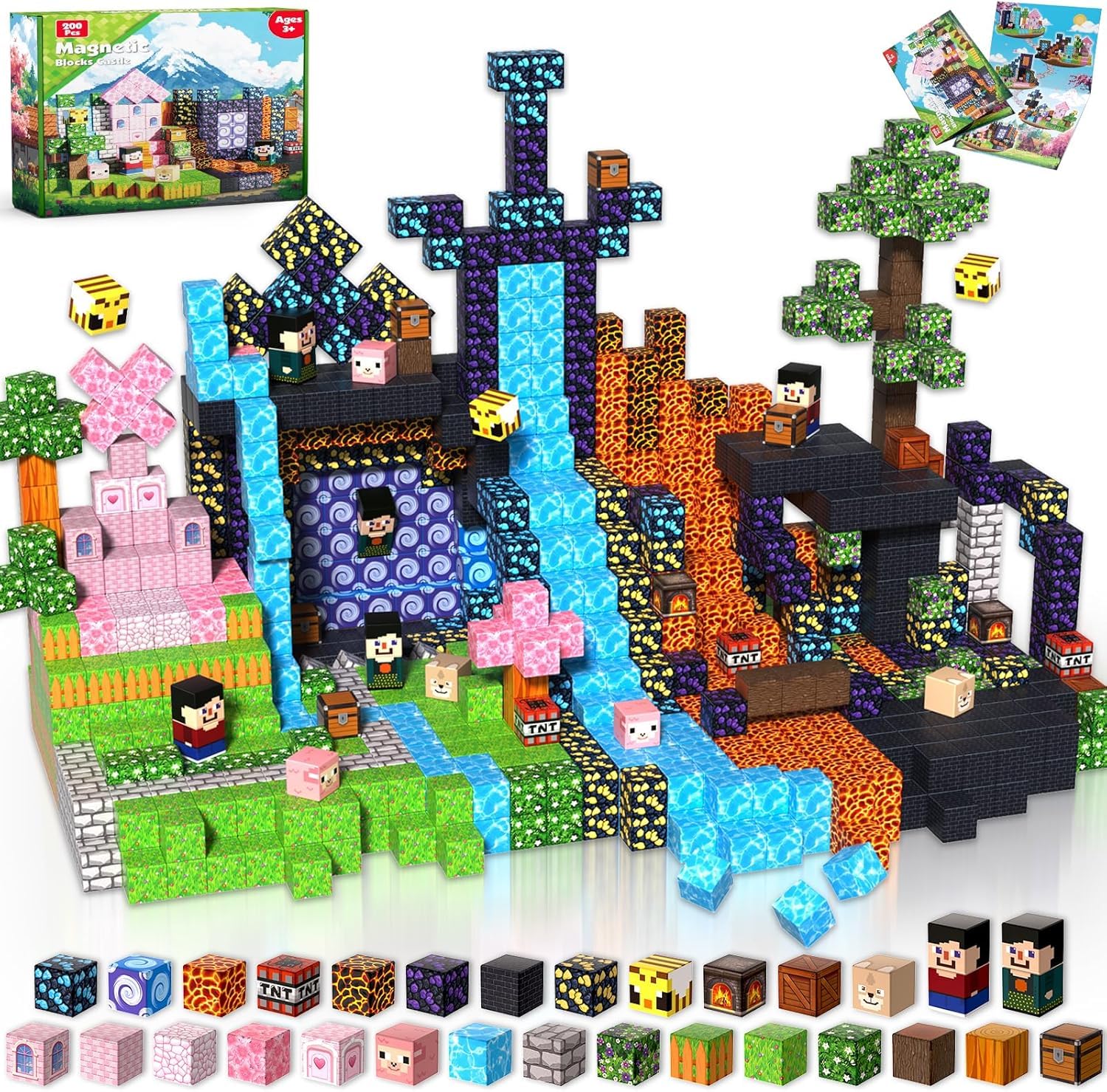 200 Pcs マグネットブロック 磁石ブロック おもちゃ 子供 知育玩具 磁石ブロック マグネット 男の子と女の子 おもちゃ 誕生日プレゼント クリスマス ギフト 贈り物