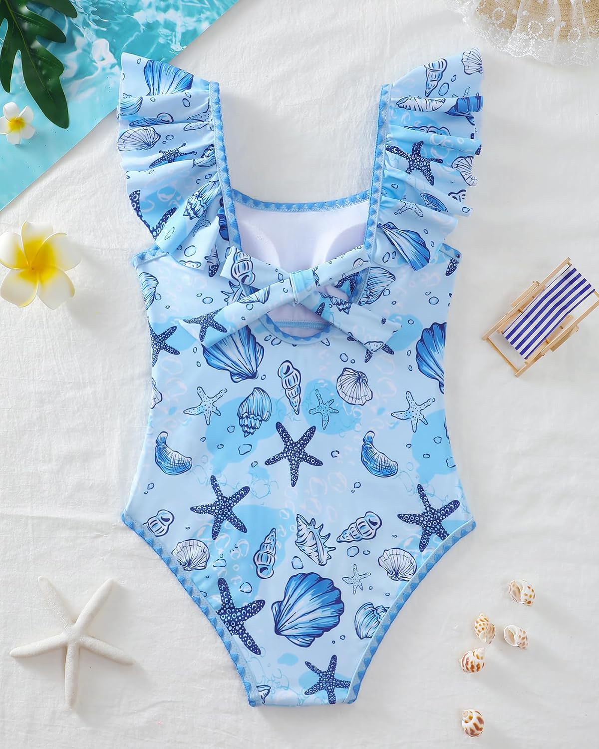 Girls Swimsuit One Piece Color Contrast Trim Bathing Suit Ruched Tie-Back Padded Swimwear 7-16Y
