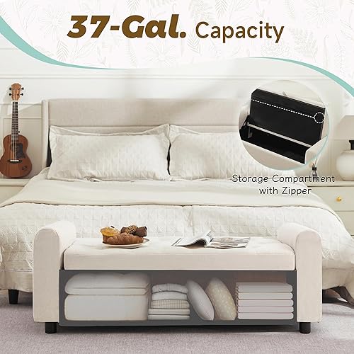 Vista 3 de Otomana con almacenamiento, banco de almacenamiento acolchado para dormitorio, banco de telas de 48" al pie de la cama, bancos tapizados