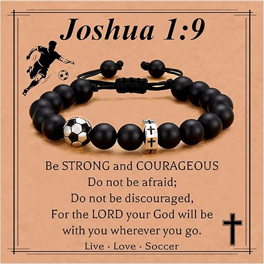 Stocking Stuffers Christmas Gift- Baseball/Basketball/Football/Soccer Bracelet for Boys Cross Beaded Bracelet Gifts for Son Grandson Players Team Fan Friends,Birthday Christmas Gifts for Men Boys