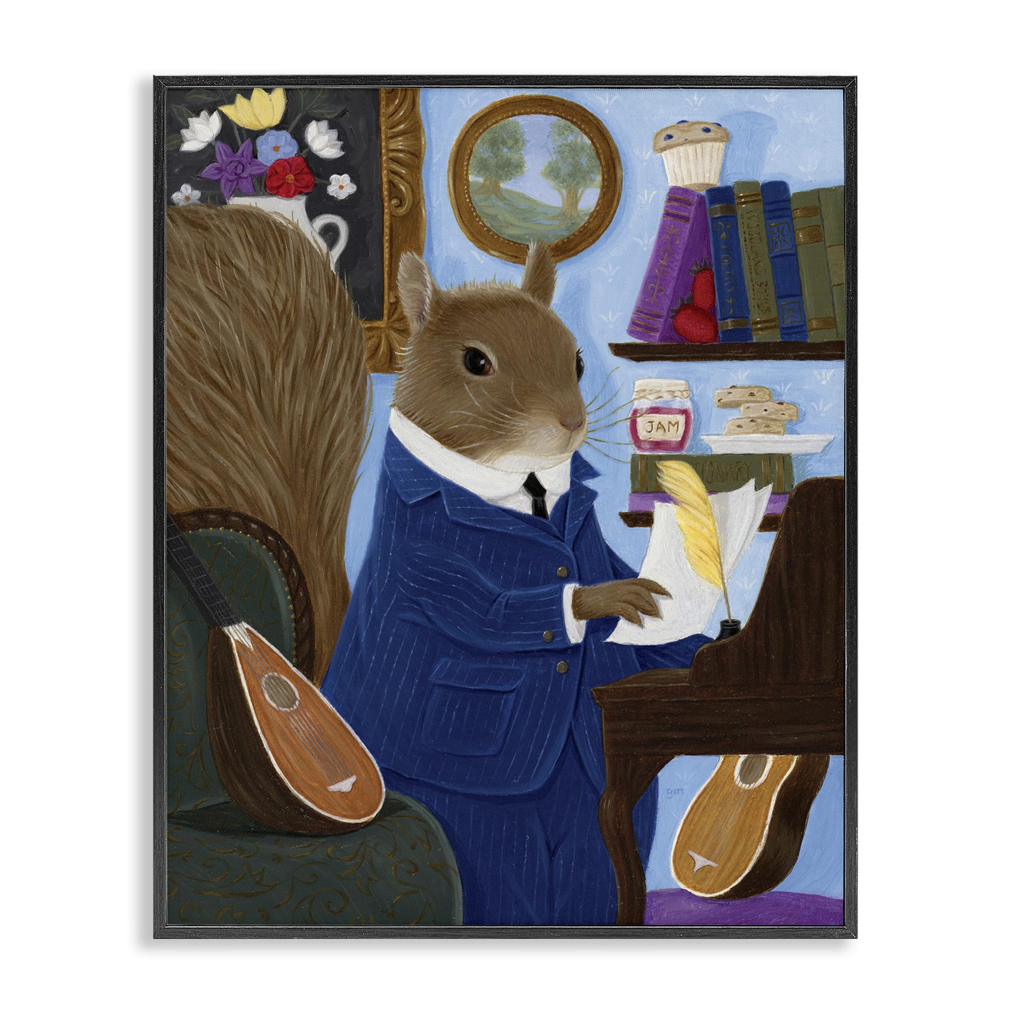 Stupell Industries 'Gentleman Squirrel Composing', Framed Giclee Art, Black, 16 x 20 Inches, Easy to Hang and Sturdy, Made in USA, by Gina Matarazzo