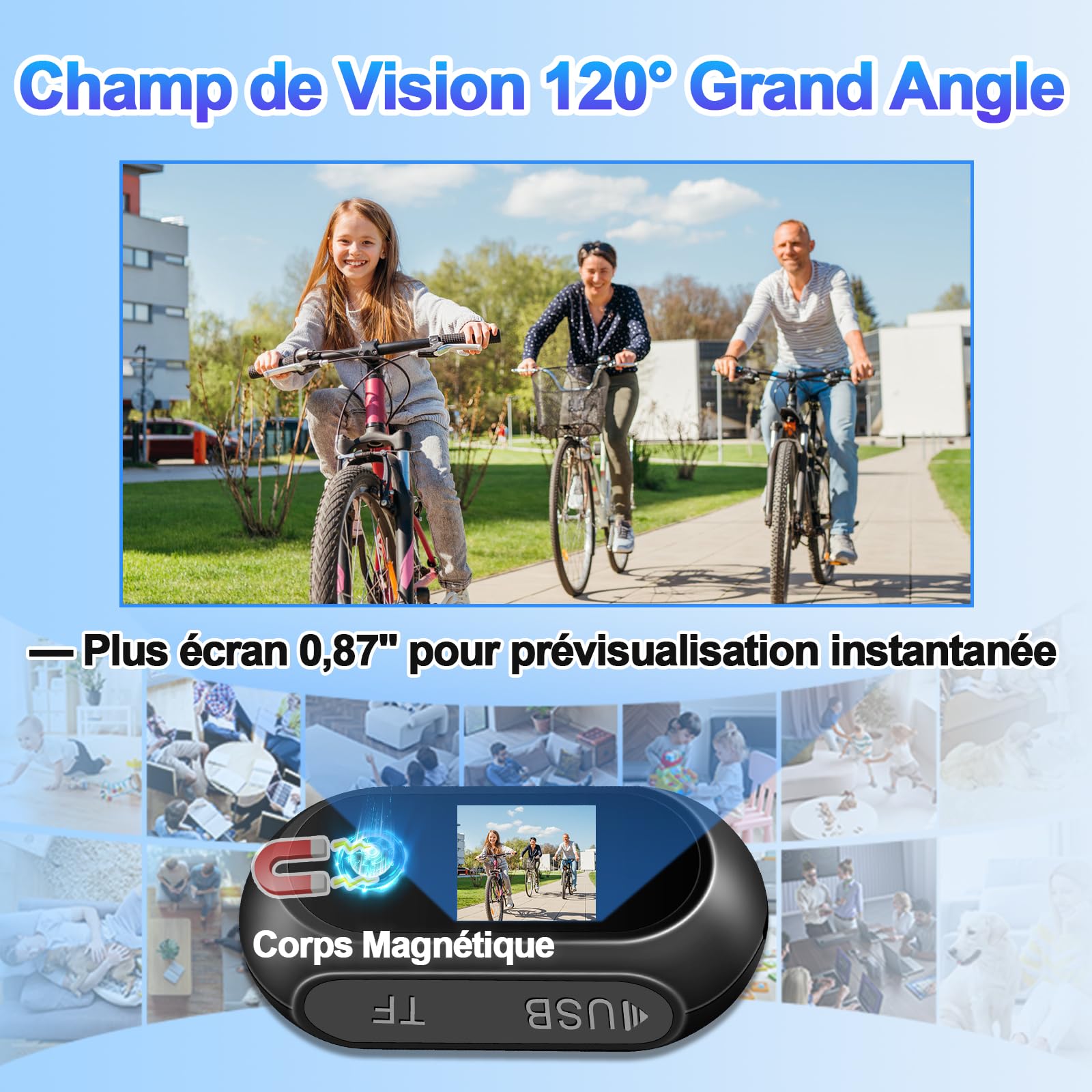 Caméra Moto 1080P Bodycam, Vision Nocturne & Grand Angle