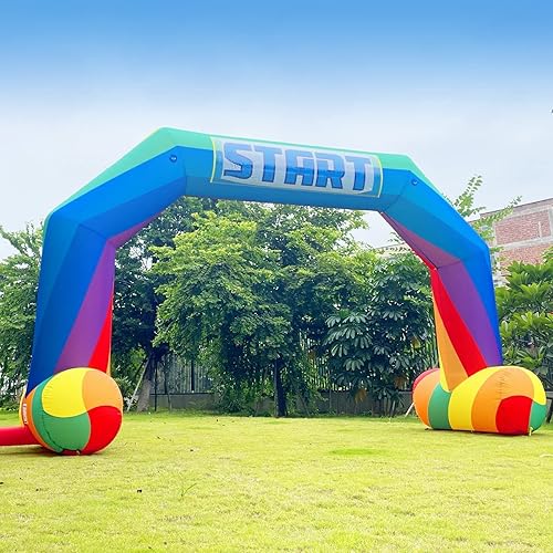 Miniatura 5 de Línea de meta inflable del arco iris del comienzo los 20ft con el ventilador de 240W, arco inflable al aire libre para el comercio publicitario de