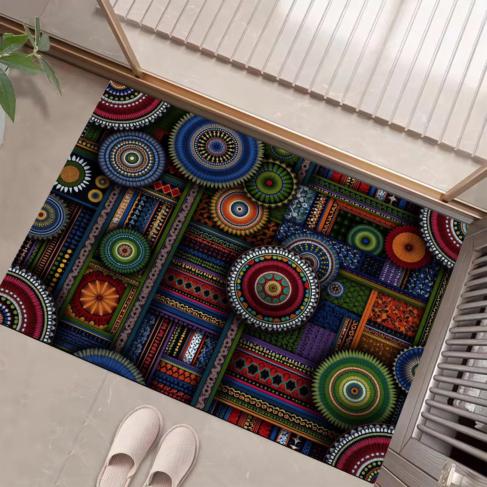 Tapis de porte bleu-vert antidérapant avec paillasson de décoration