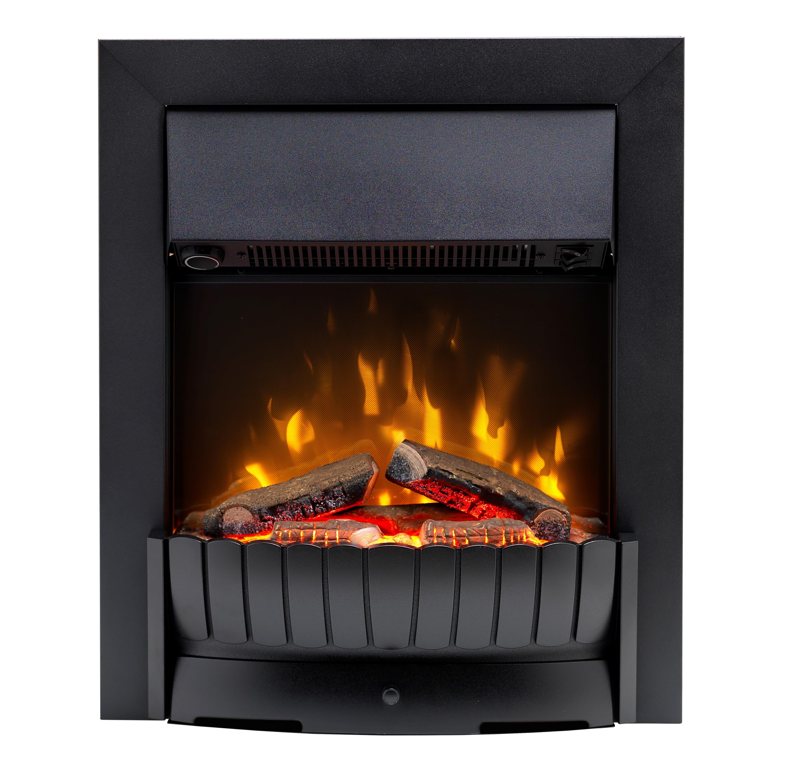 Dimplex Clement Optiflame Inset or Freestanding Electric Fire, Black LED Flame Effect Fireplace With Logs, 9cm Inset (Recess) Depth, Spacer Kit And 2kW Fan Heater and 1000/2000 Watt Settings