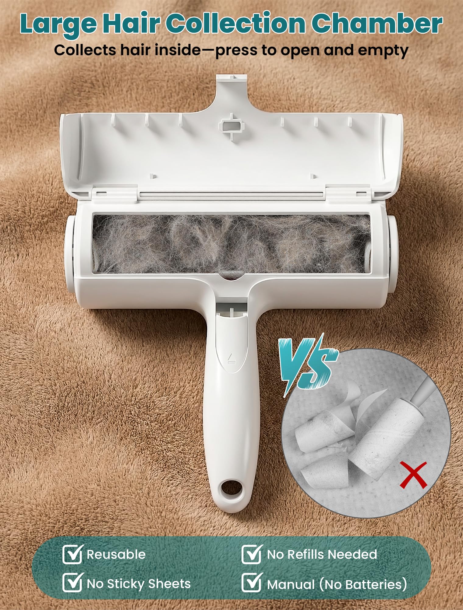 DELOMO Pet Hair Removal Tool: Reusable Lint Roller for Pet Hair, Pet Hair Remover with Built-in Fur Bin, Self-Cleaning Cat and Dog Hair Remover for Couch, Furniture, Bed, Car, Carpet, Clothes - image 7