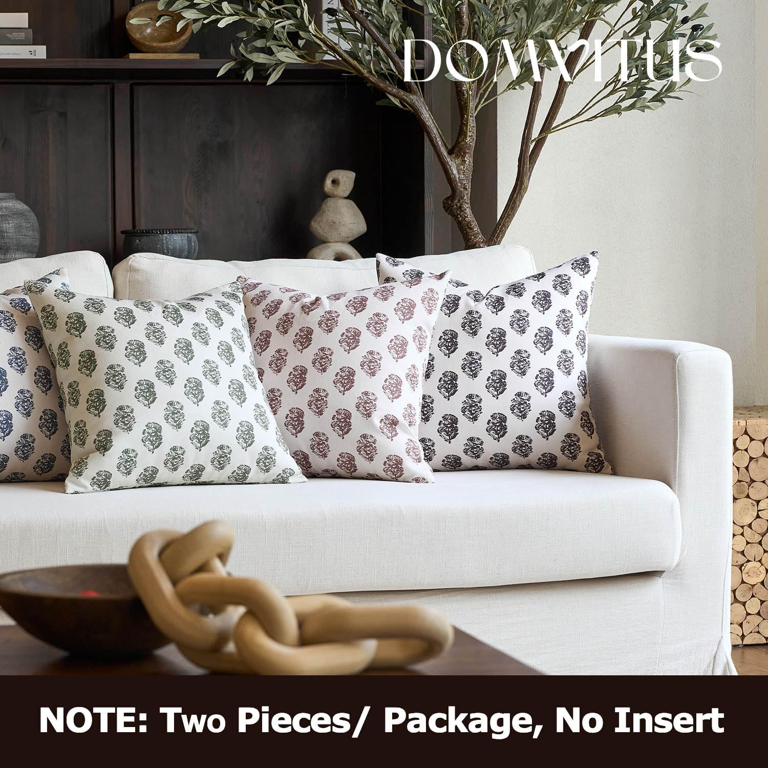 DOMVITUS Set of 2 Floral Pillow Covers 20x20, Block Print Pillow Covers Vintage Neutral Decorative Farmhouse Throw Pillow Covers for Couch Bed Living Room Black - Image 4