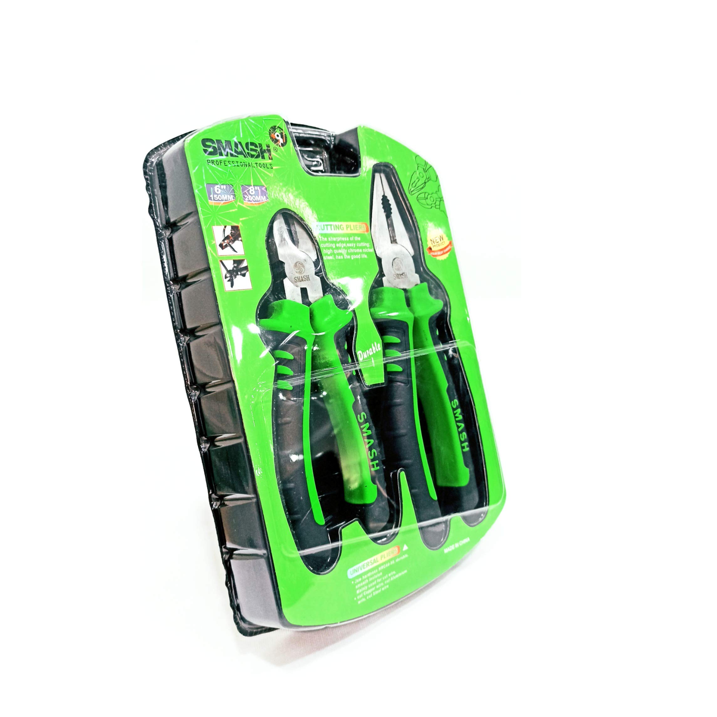 DARIT Smash Professional Tools 2pc Plier Set (8" Universal 6" Diagonal) Along with Durable Quality Chrome Nickel Steel.