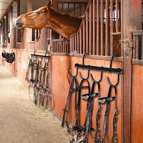 Miniatura 4 de Dunzy 2 soportes negros con ganchos giratorios, ganchos de brida colgantes, ganchos portátiles para caballos, organizador de habitaciones de