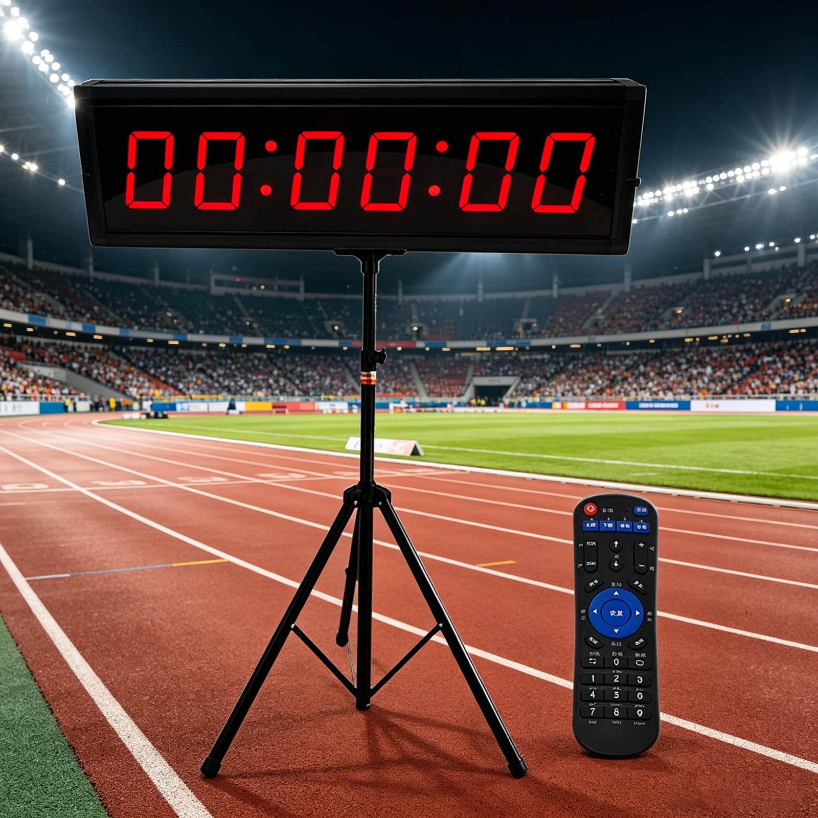 Cronometro da Corsa A LED A 6 Cifre, Timer per Eventi di Corsa in Palestra con Allarme Acustico, Conto alla Rovescia/Conto alla Rovescia, Altezza del Treppiede Regolabile, Memorizza 20 Set di