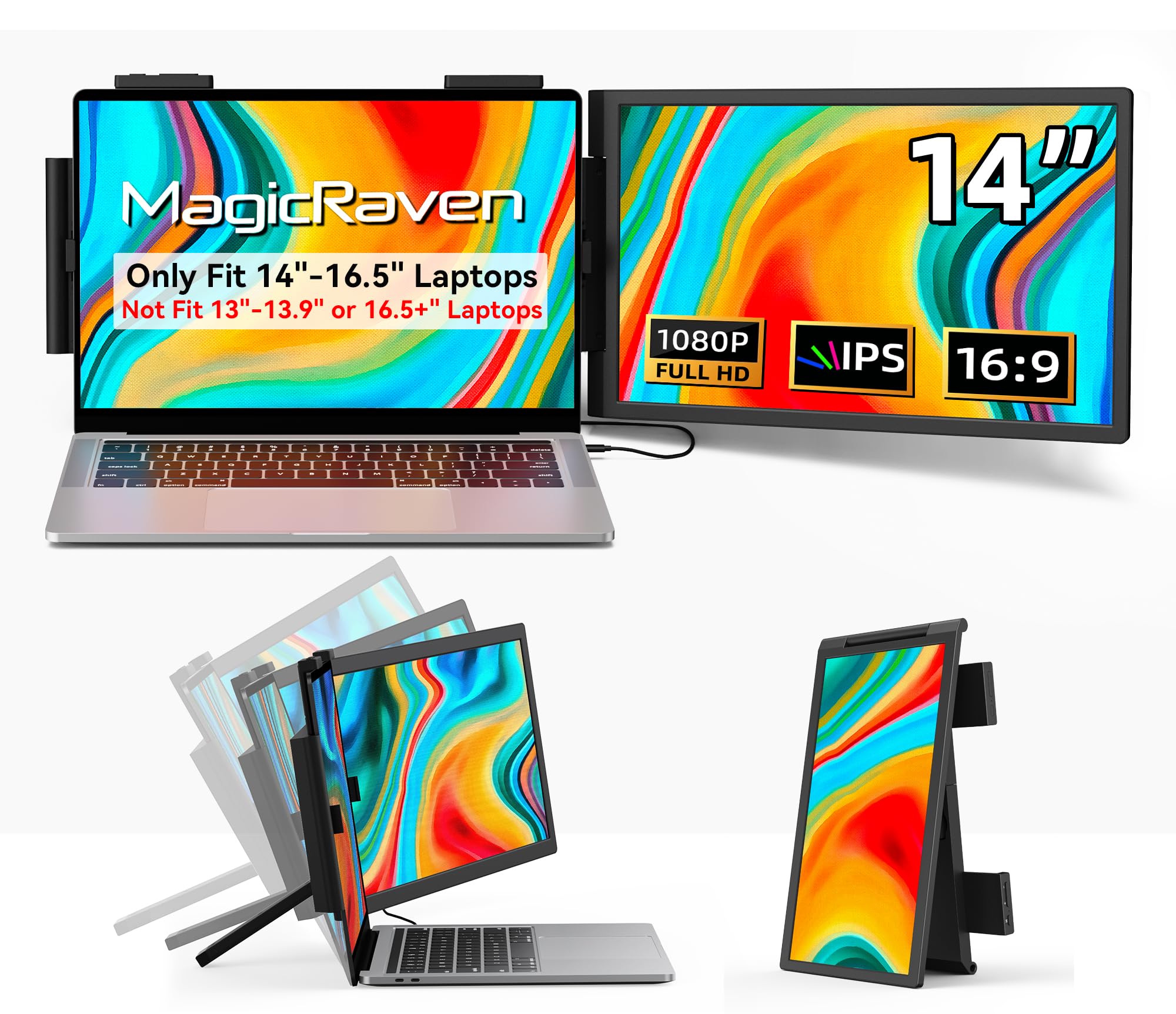 MagicRaven Laptop Screen Extender, 14" 1080P Portable Monitor, 250 Rot