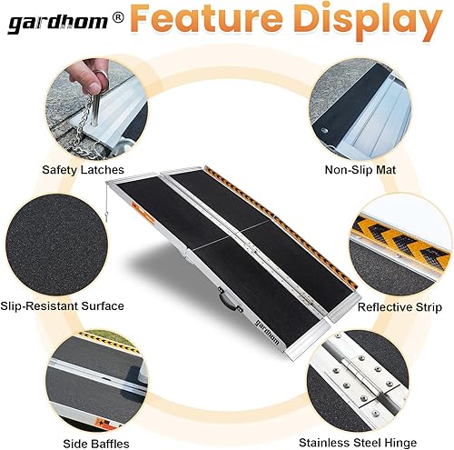 Miniatura 45 de gardhom - Rampa portátil para silla de ruedas de 3 pies, rampa plegable de aluminio antideslizante para silla de ruedas, rampas para sillas