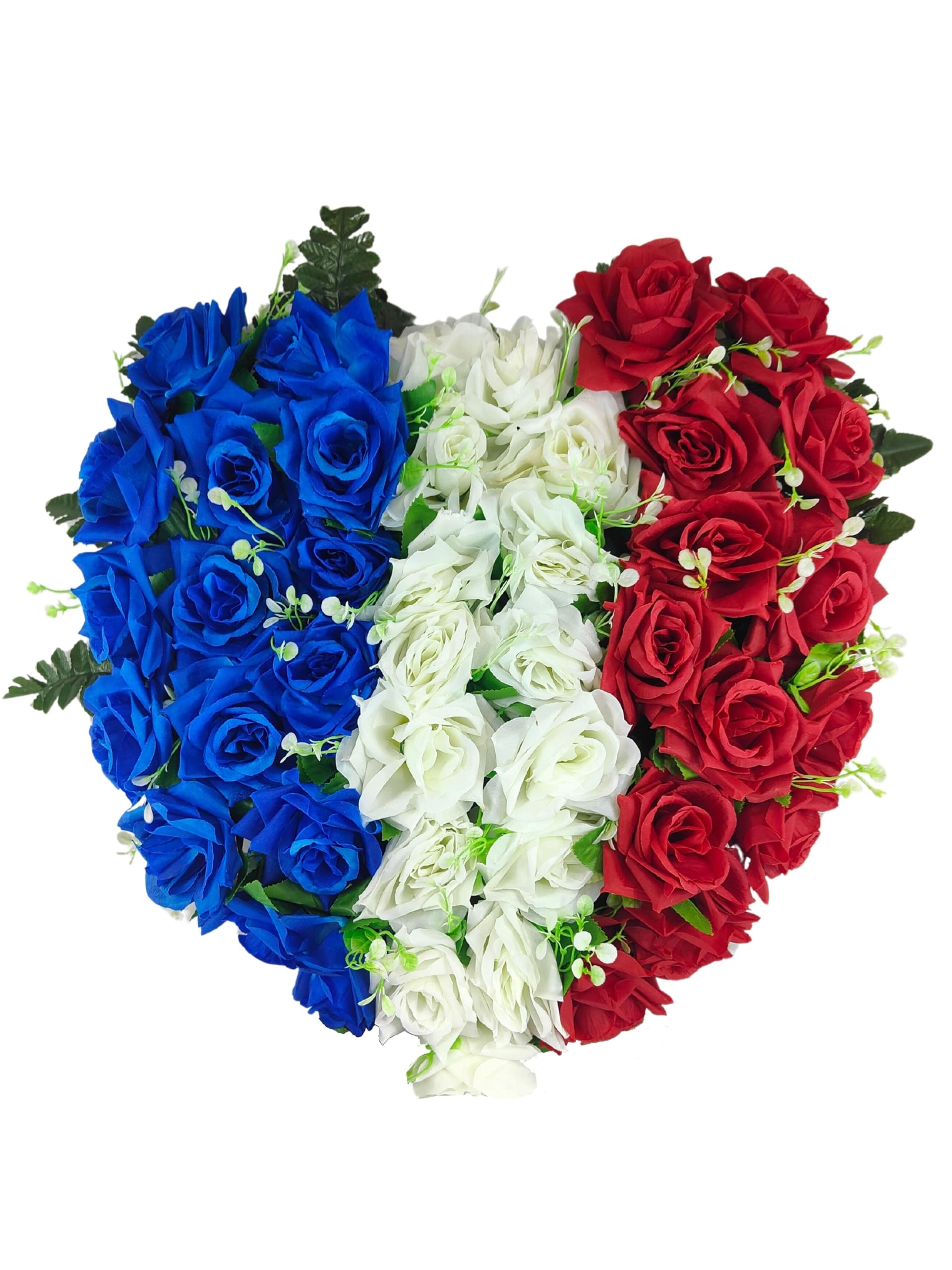 Cœur en fleurs artificielles DRW bleu blanc rouge pour décoration de mariage et deuil
