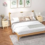 HOMCOM Boho Design Nightstand Set of 2, Rattan Bedside Table, Side End Table with 2 Drawers for Bedroom, Natural Wood Effect