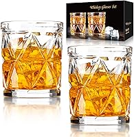 FrutPunch 11.4oz Old Fashioned Whiskey Glasses Set of 2 - Diamond Pattern Rocks Glasses for Scotch, Bourbon, Cocktails - Gift for Men & Dad