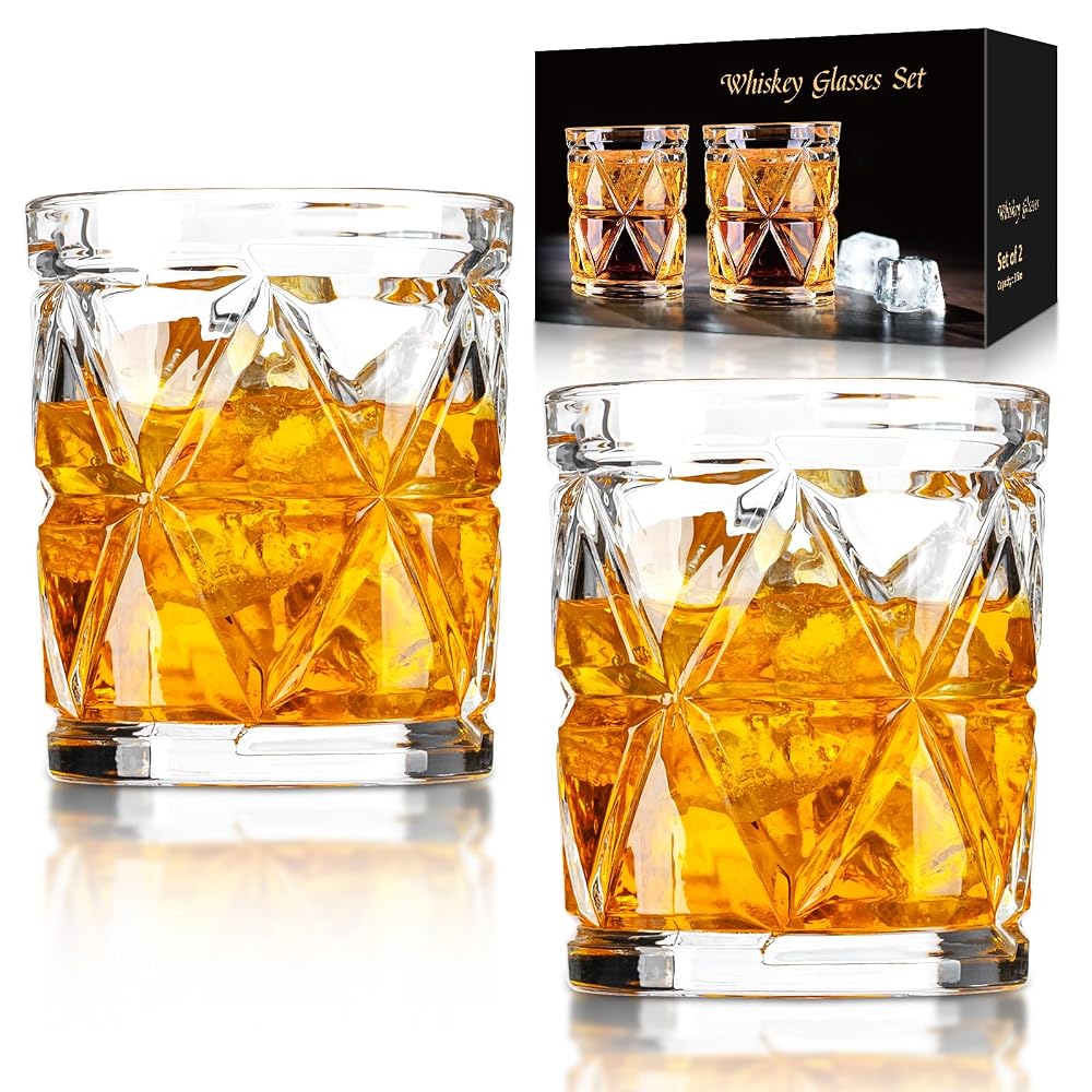 FrutPunch 9.5OZ Whiskey Glasses Set of 2，Thick-Bottomed Old Fashioned Glass