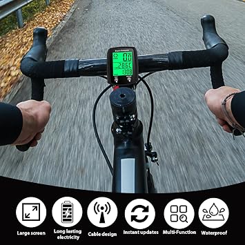 Bike Computer Universal 19 Functions IP54 Waterproof Bicycle Speedometer Odometer Wired Cycling Computer Touch Screen with LCD Backlight Display Auto Start/Stop MTB Road Cycling Accessories