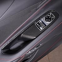 Vista 3 de Cubierta para interruptor de elevación de ventana compatible con Chevrolet Corvette C8 2020-2023, accesorios C8 (patrón de fibra de carbono)