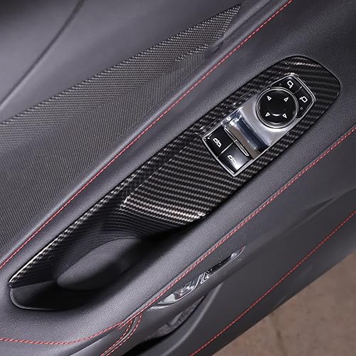 Miniatura 3 de Cubierta para interruptor de elevación de ventana compatible con Chevrolet Corvette C8 2020-2023, accesorios C8 (patrón de fibra de carbono)