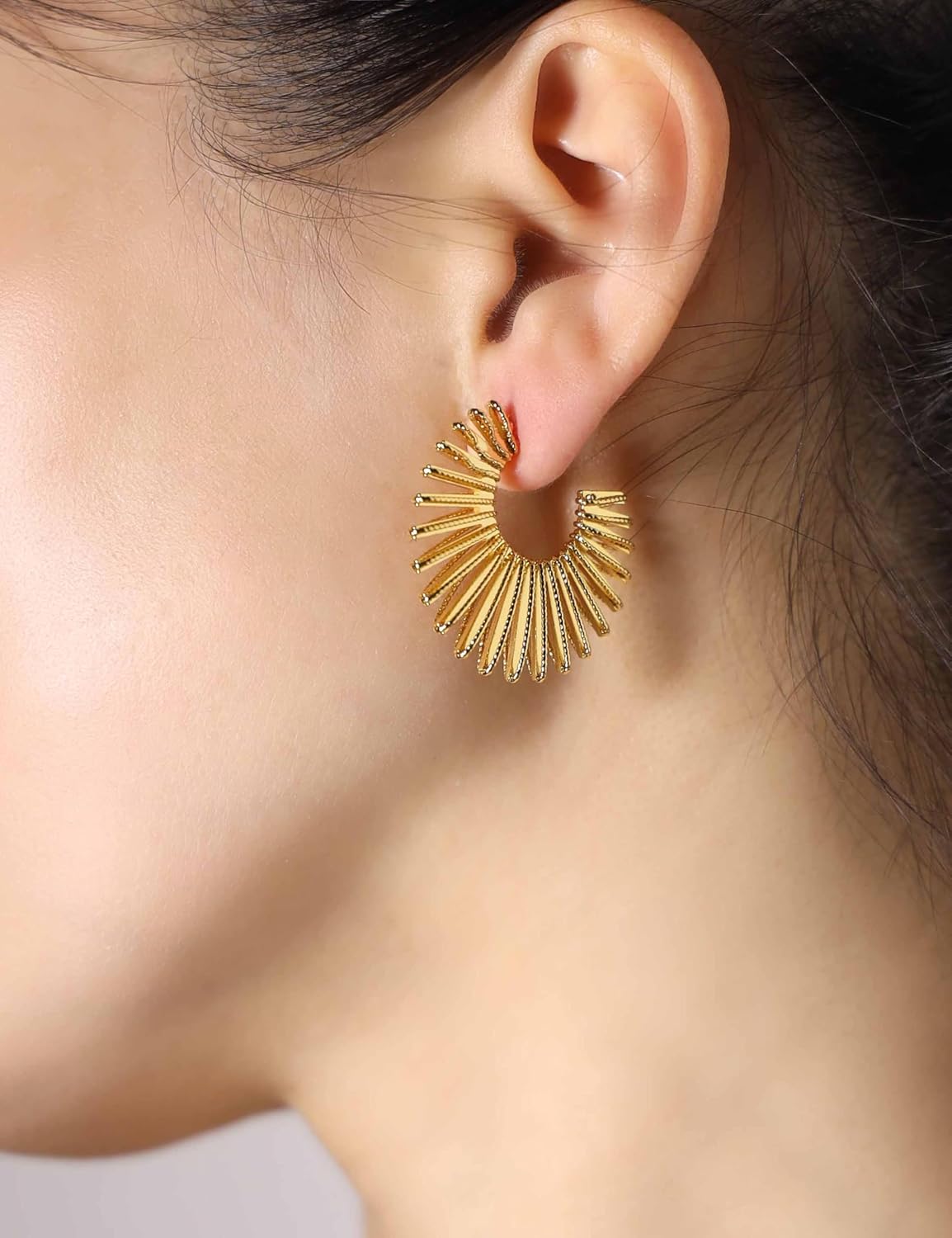 Sunburst Hoop Earrings Statement Open Hoops Trendy Lightweight Sun Earrings for Daily Wear - Image 2