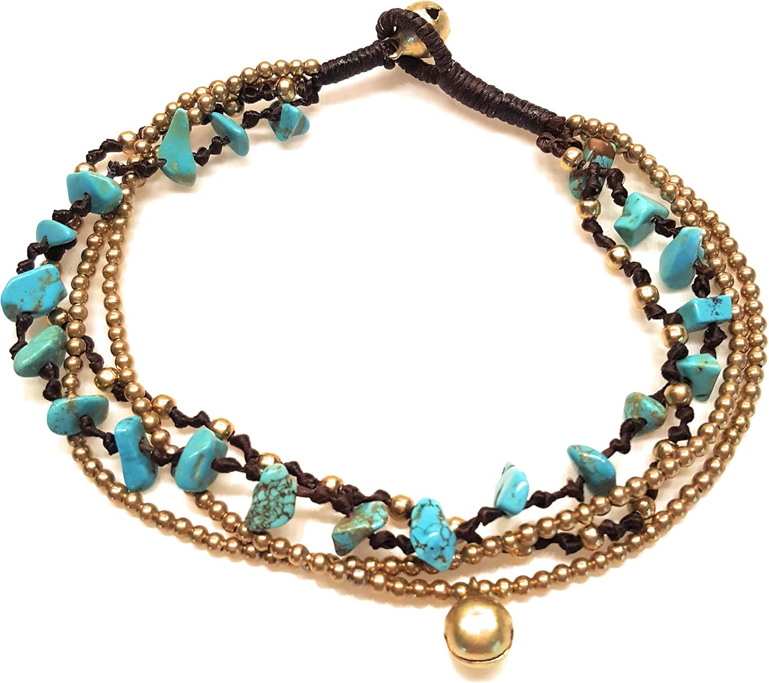 Infinityee888 Turquoise Anklet Bracelet with Bell Stone Handmade Brass Bead Bells Indian Boho Anklet for women -JA076 - Image 2