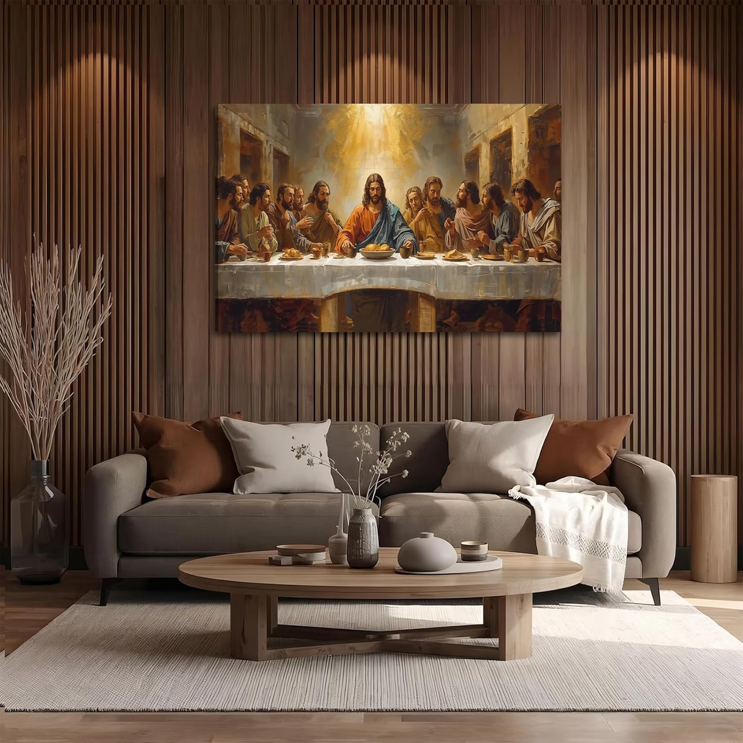 SIXWOOD The Last Supper Da Vinci Inspired Jesus and Apostles Canvas Wall Art Painting, Faith Christian Picture Wall Decor for Living Room Dining Room, 24x16in Framed Ready to Hang Vintage Art Print