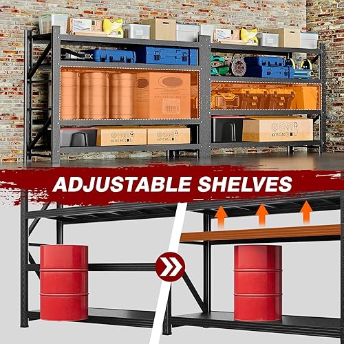 Miniatura 6 de Estantes de almacenamiento de acero de metal de 7000 libras, 78.7 pulgadas de ancho, color negro, 4 niveles, estantes industriales comerciales con