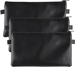 lalago 3 Stück Banktaschen aus Kunstleder 29 x 16,5 cm, Geldbeutel Geldtasche, PU Dokumententasche mit Reißverschluss, Zipper Beutel, Kosmetiktasche für Business, Haushalt, Schule (Schwarz)