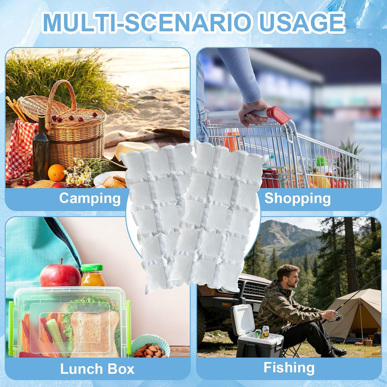 Dry Ice Packs for Shipping Frozen Food, Reusable Long Lasting Cold Packs for Cooler or Lunch Boxes, Flexible Freezer Ice Sheets for Shipping, Gel Ice Freezer Packs for Camping