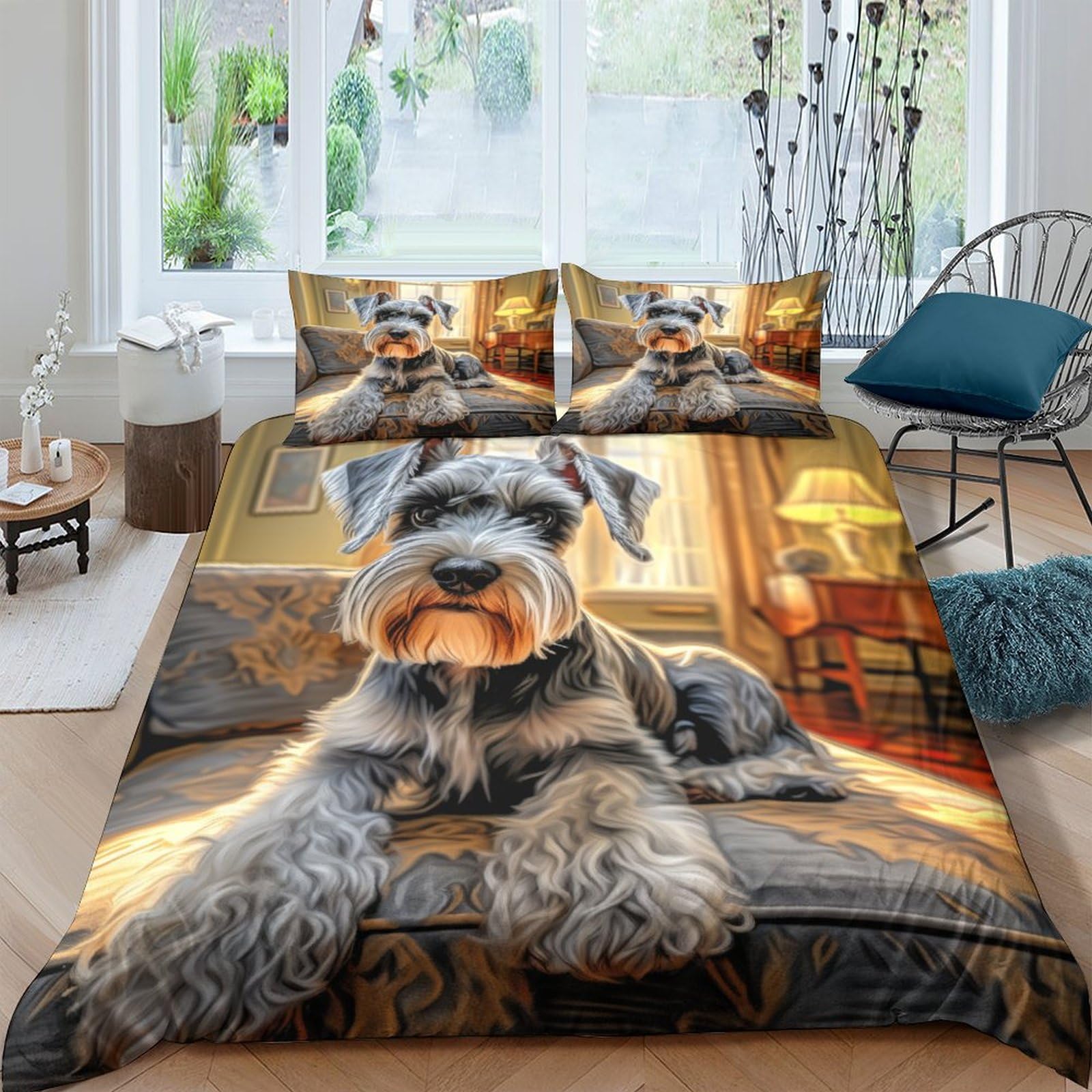VUDBELAFC Miniature Schnauzer Duvet Cover 3 PCS Hotel Quality Quilt Cover Bed Sets Bed Covers with Pillowcases with Zipper Closure Hypoallergenic Soft Breathable Microfiber King（220x240cm）