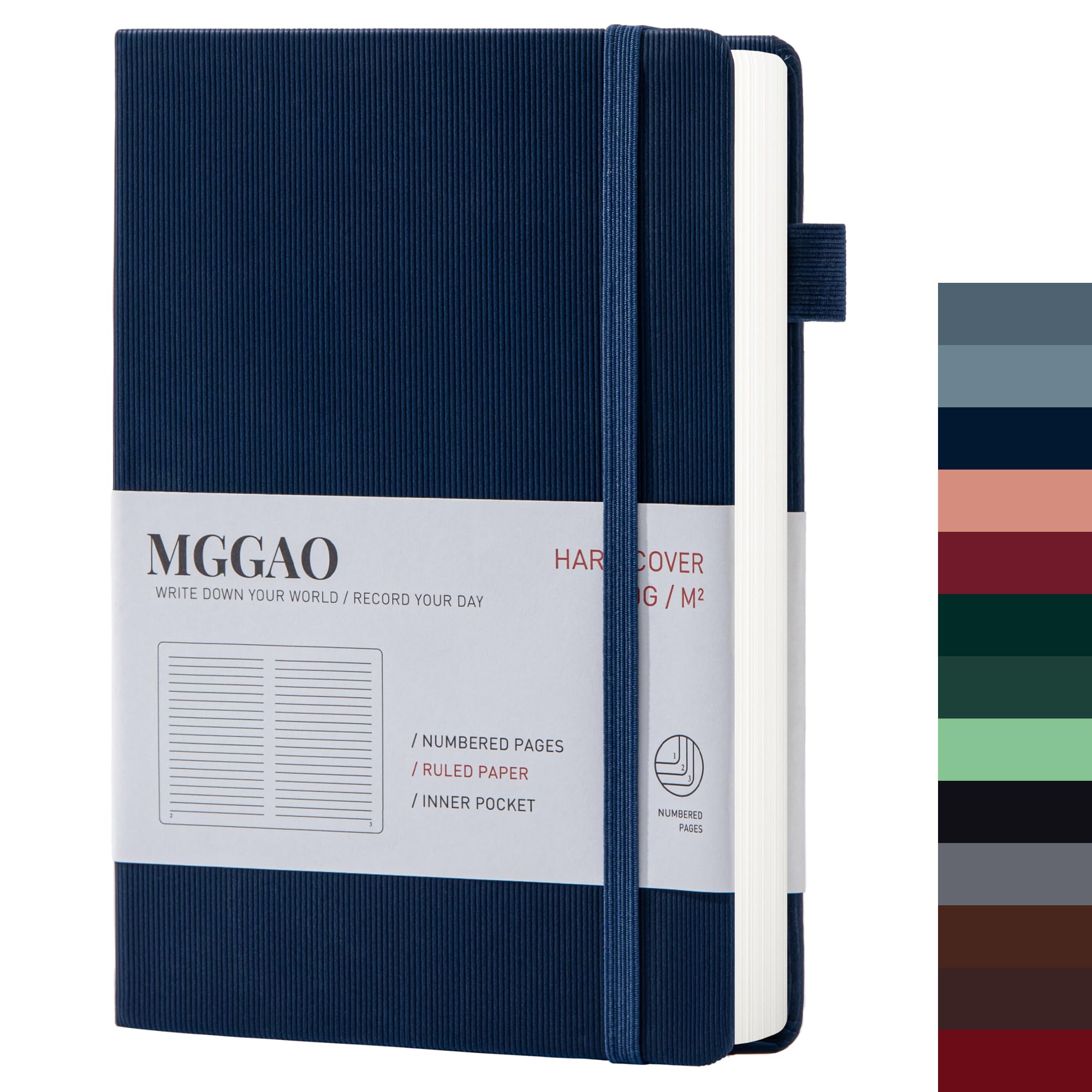 MGGAO A5 Ruled Journal 100 GMS Lined Thick Paper with 188 Numbered Pages Premium Leather Hardcover Notebook for Personal Writing Study Office Travel Recording (Striped Navy,Ruled)