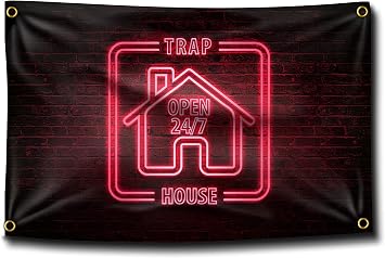 Banger - Trap House Neon Sign Motivational Inspirational Office Gym Dorm Wall Decor Design on a 3X5 Feet Flag with 4 Grommets for Easy Hanging. Authentic BANGER FLAG