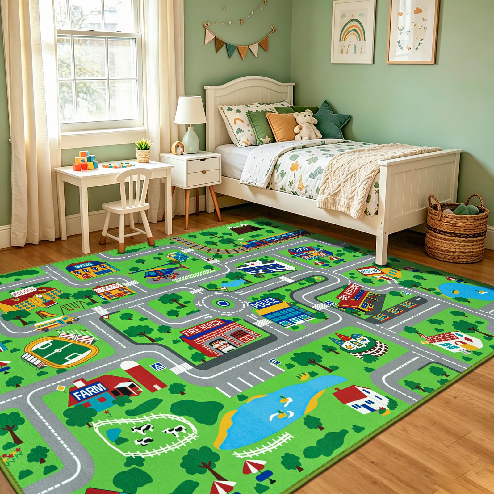 Capslpad Alfombra para el aula 200 x 300 cm, alfombra infantil para la escuela primaria, alfombra de juego para niños pequeños, juguetes, coches, alfombras de tráfico por carretera, alfombra para sala