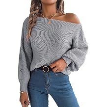 Nuofengkudu Womens Off Shoulder Long Sleeve Solid Color Pullover Casual Sweater Winter Sweatshirt Gray L