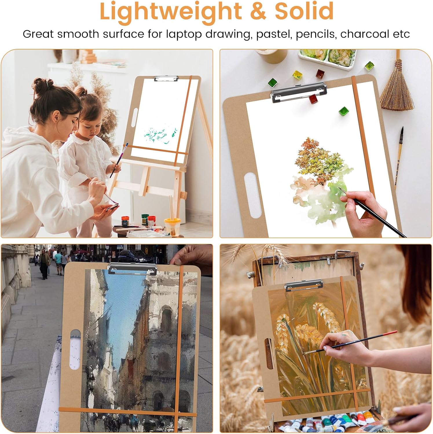 2 Pack Drawing Board, 17 x 13 Inch Portable Sketch Boards with 2 Rubber Bands, Easy to Use and Carry Art Clipboard for Painting in Class Studio Travel, Brown