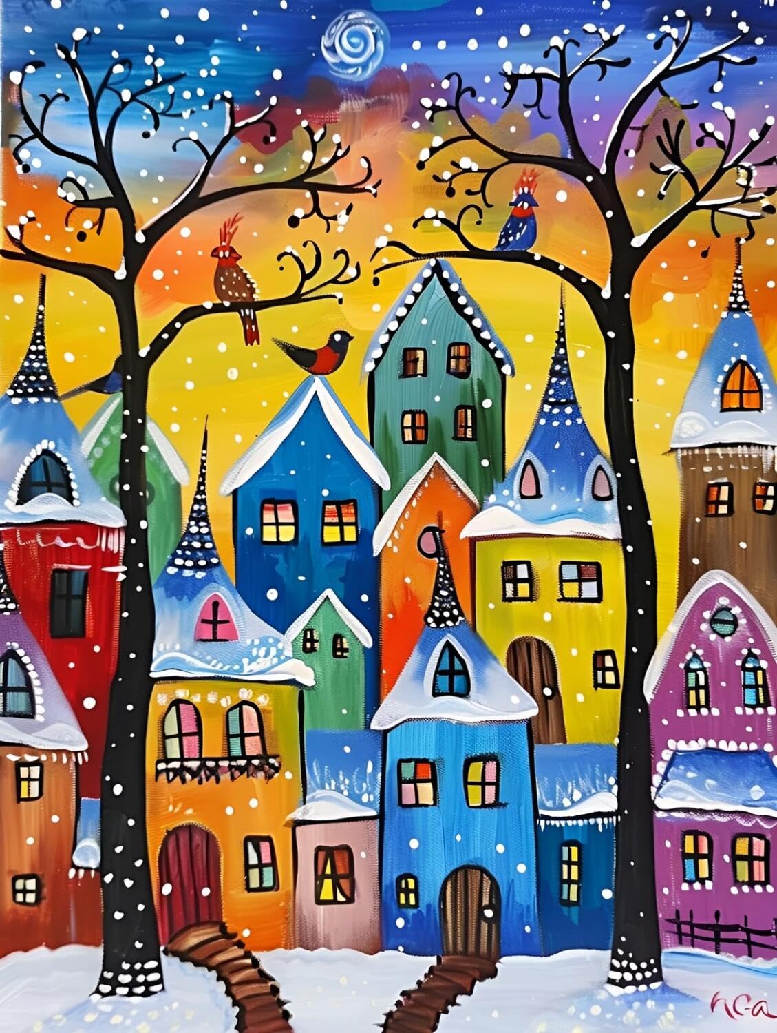 Rqwybcaxn Seed Bead Embroidery Kits Town in the Snow 40x50cm