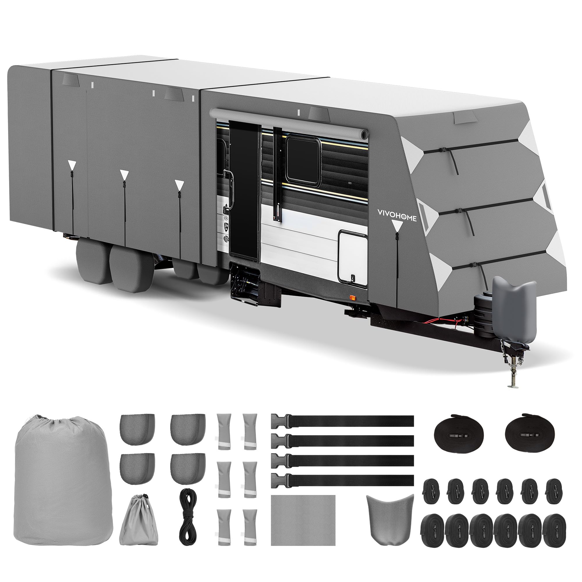 VIVOHOME Travel Trailer RV Cover 27-30ft, Top 300D Oxford RV Cover with PU Coating, 5-Layer Fabric with Built-in Waterproof Membrane on The Sides