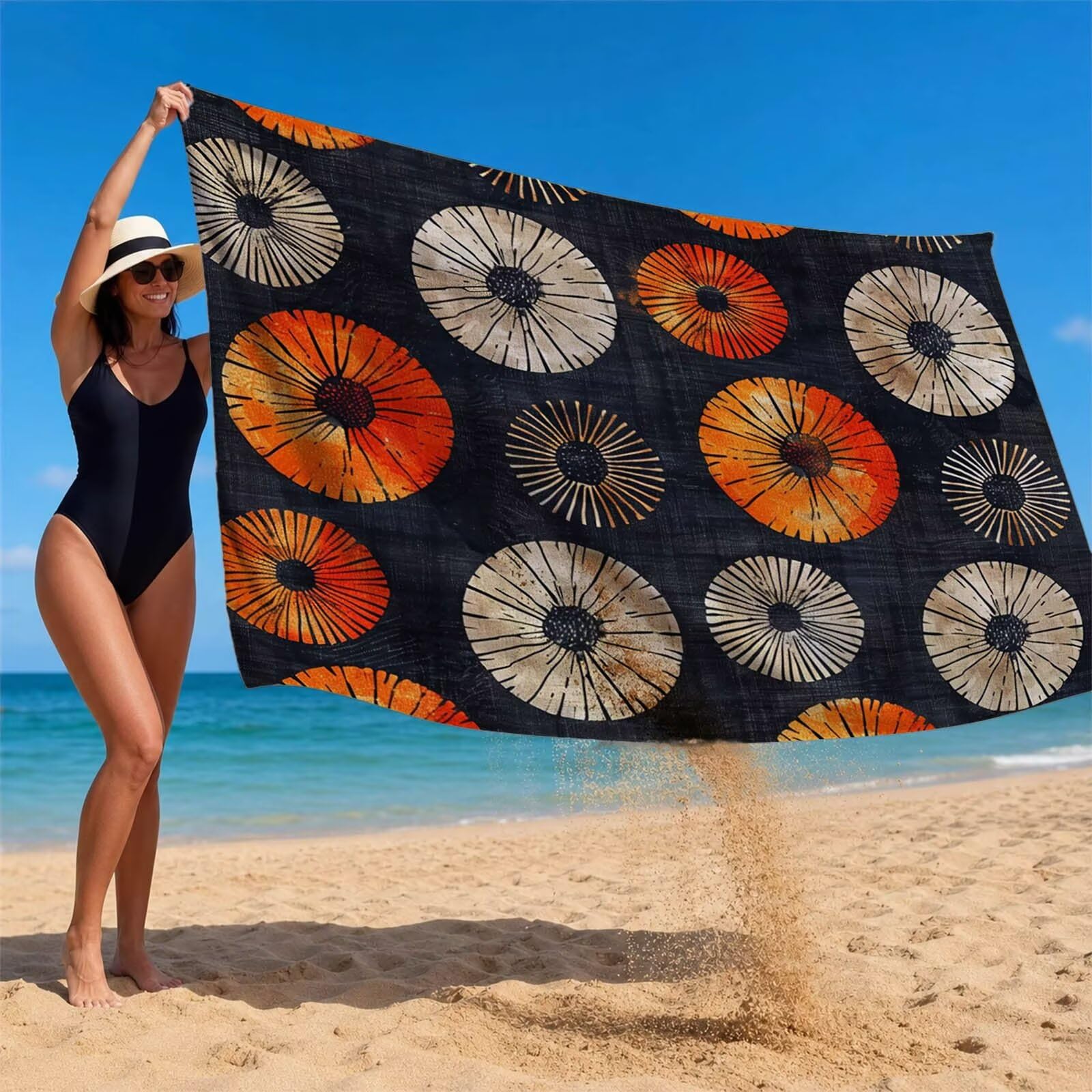 Toalla Playa Grande 220x160 Vacaciones Accesorios Viaje, Toalla Playa Sencillez Suave Cómodo Secado Rápido, Redondo Toallas Baño Grandes 160 x 220cm para Yoga Fitness Natación Sauna Baño XTLS-1304